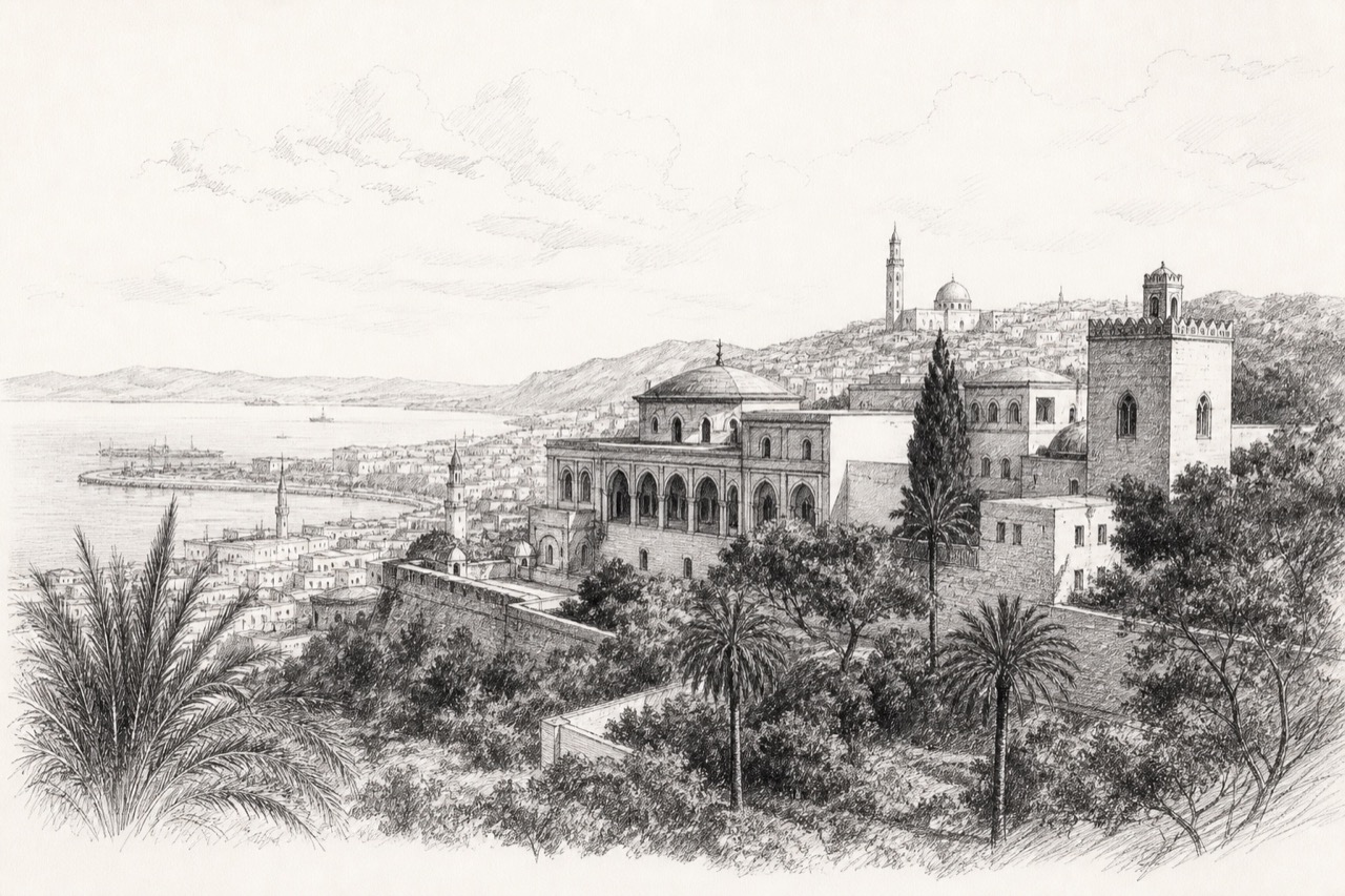 Hand-drawn pencil travel sketch for Oran, Algeria