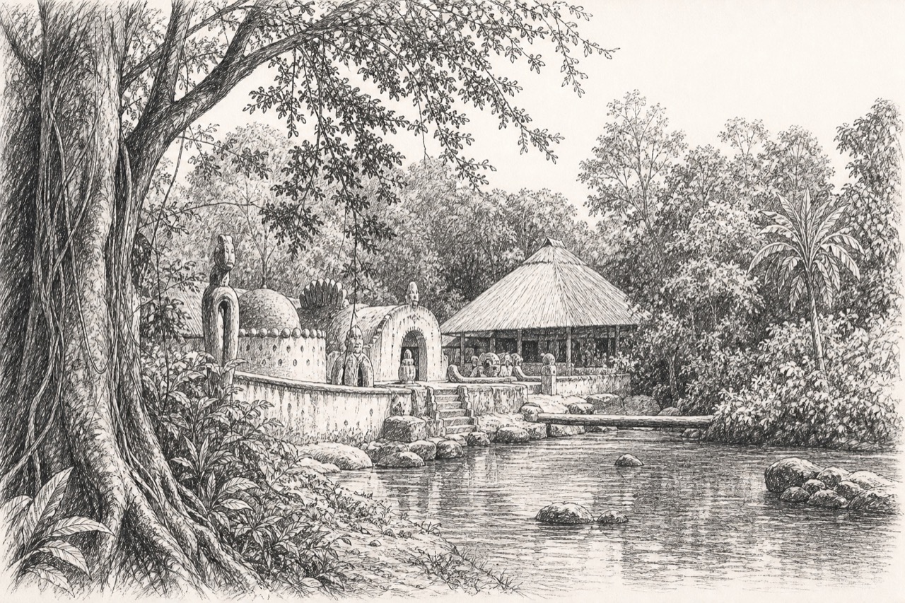 Hand-drawn pencil travel sketch for Osogbo, Nigeria