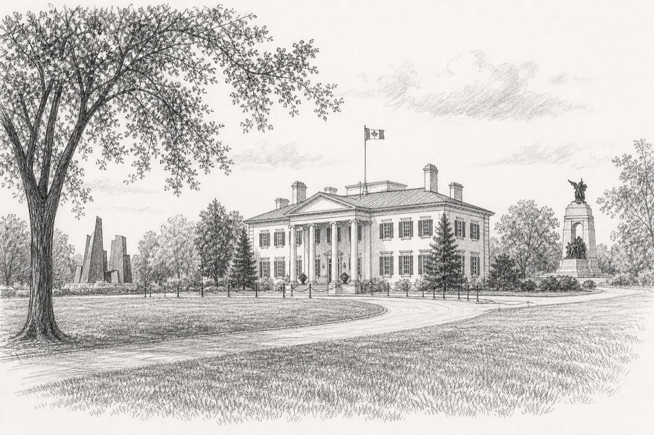 Hand-drawn pencil travel sketch for Ottawa, Canada