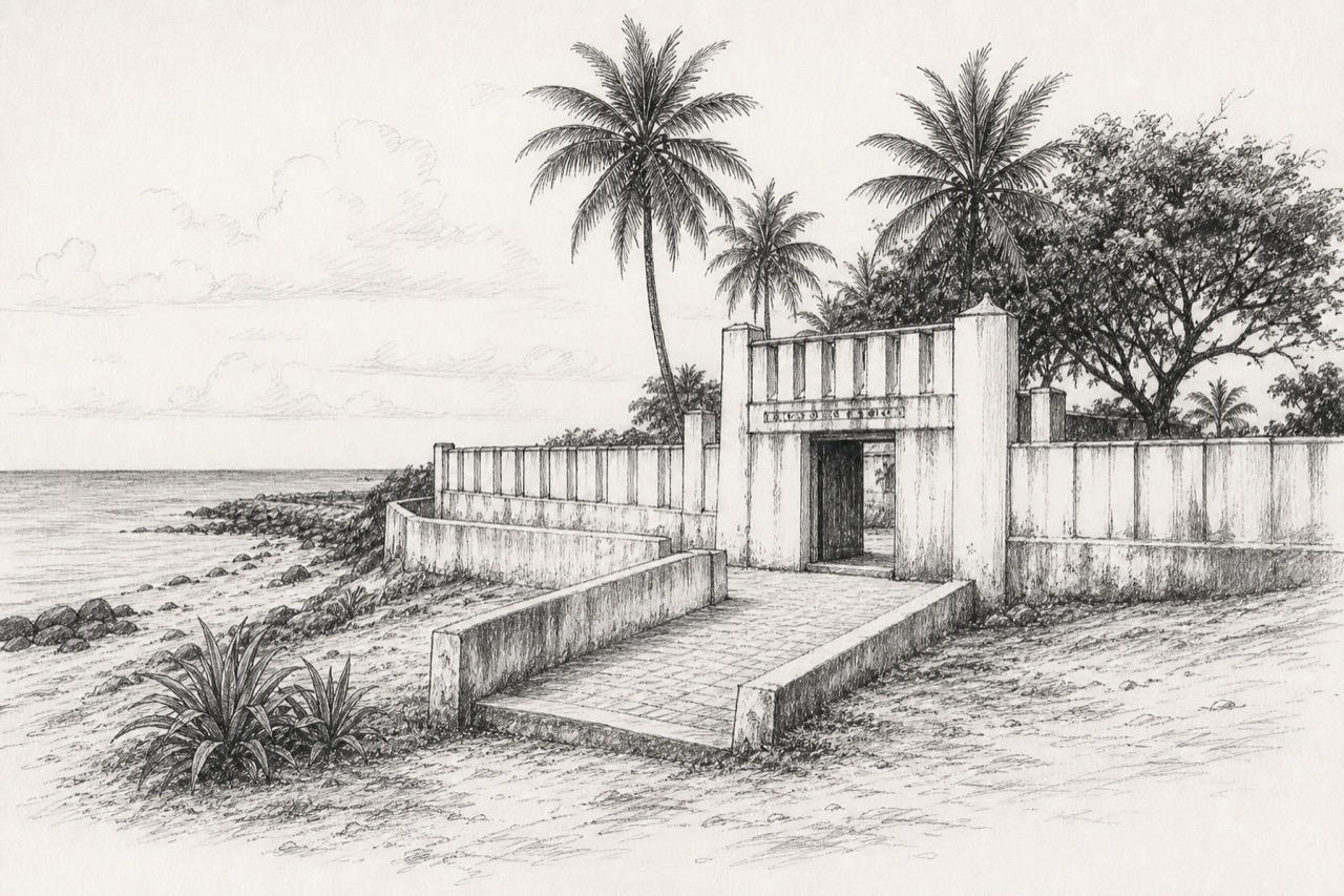 Hand-drawn pencil travel sketch for Ouidah, Benin