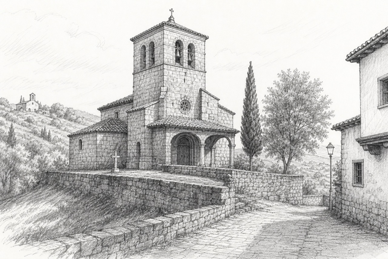 Hand-drawn pencil travel sketch for Oviedo City, Spain