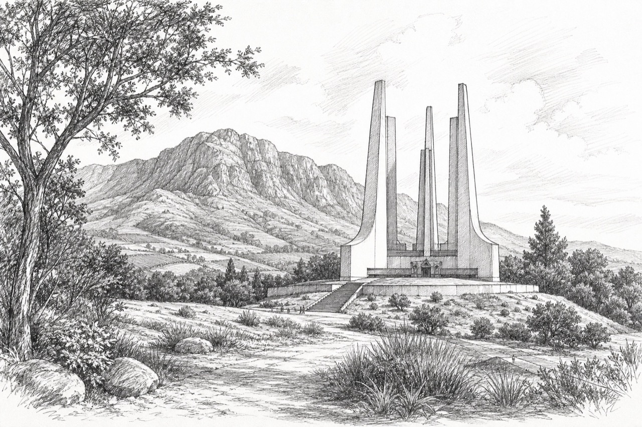 Hand-drawn pencil travel sketch for Paarl, South Africa