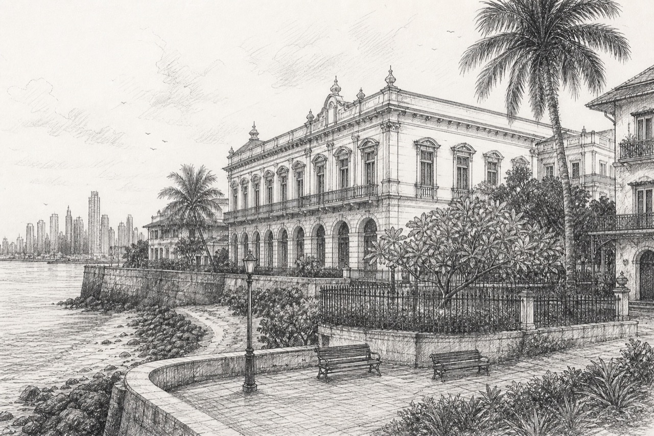 Hand-drawn pencil travel sketch for Panama City, Panama