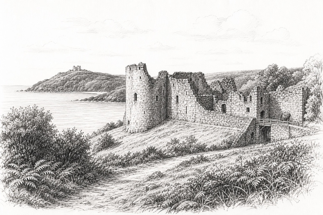 Hand-drawn pencil travel sketch for Penrice, United Kingdom