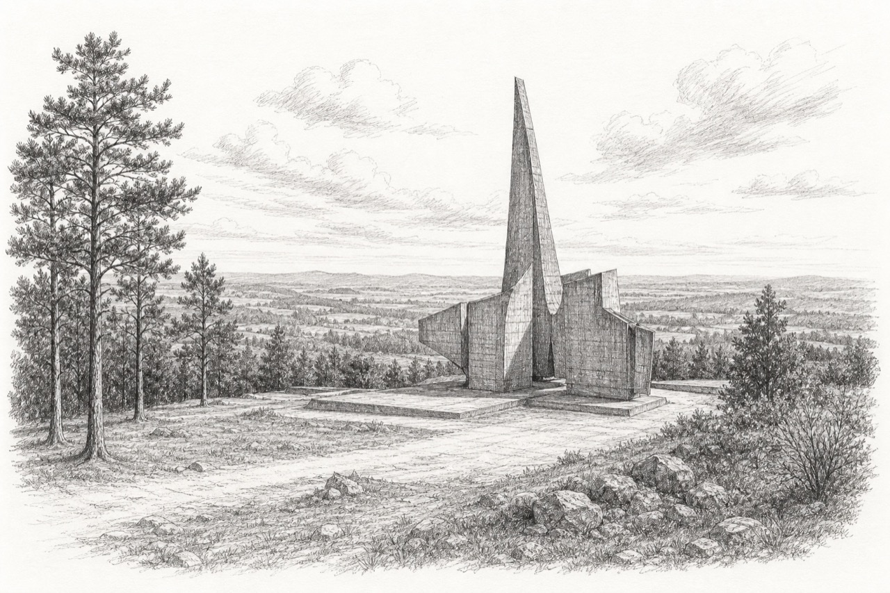 Hand-drawn pencil travel sketch for Petrova Gora, Croatia