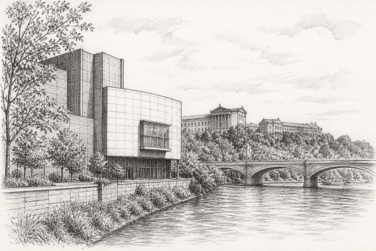 Hand-drawn pencil travel sketch for Pittsburgh, United States