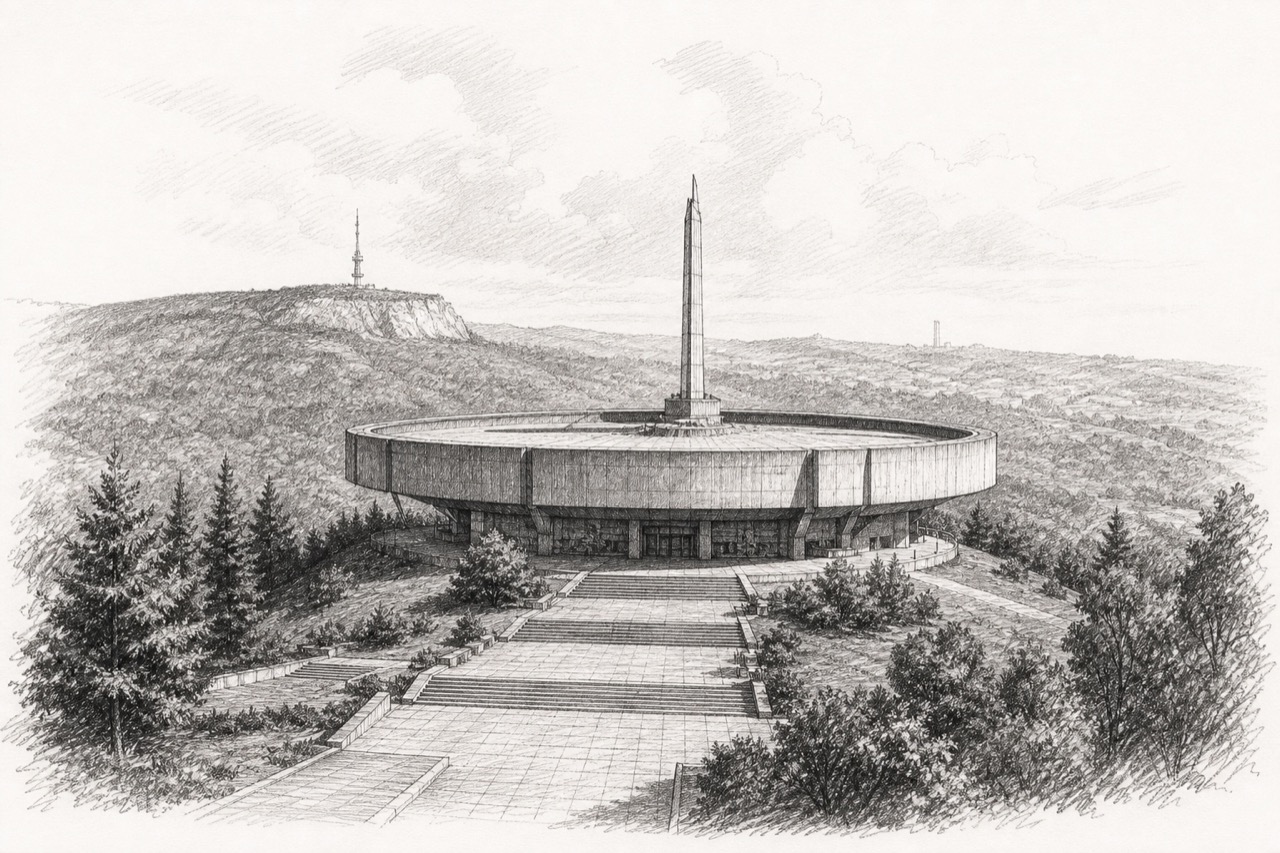 Hand-drawn pencil travel sketch for Pleven, Bulgaria