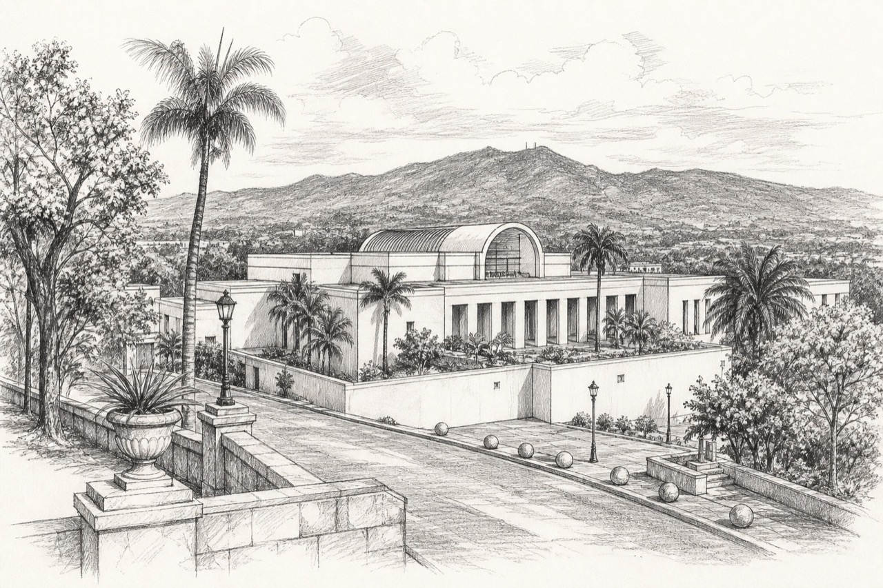 Hand-drawn pencil travel sketch for Ponce, Puerto Rico