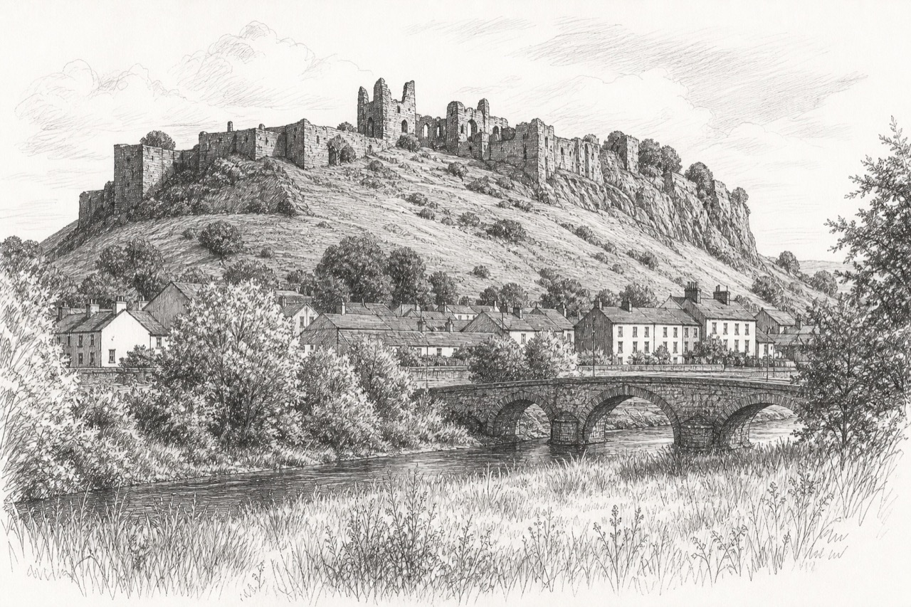 Hand-drawn pencil travel sketch for Port Laoise, Ireland