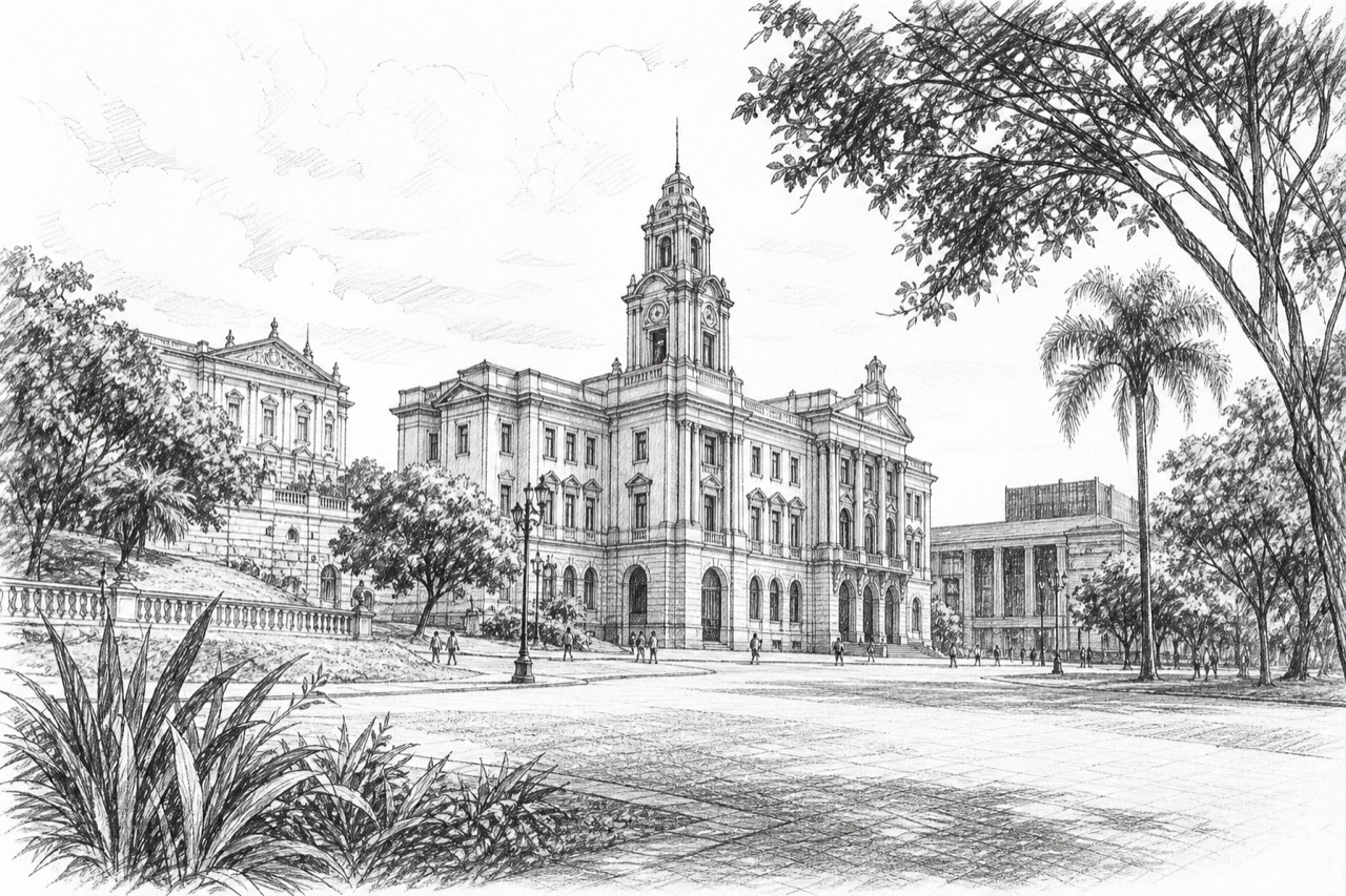 Hand-drawn pencil travel sketch for Porto Alegre, Brazil