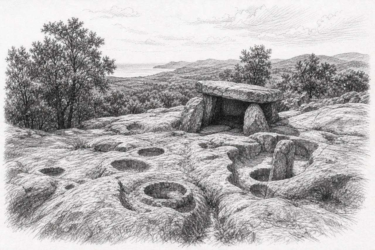 Hand-drawn pencil travel sketch for Primorsko, Bulgaria