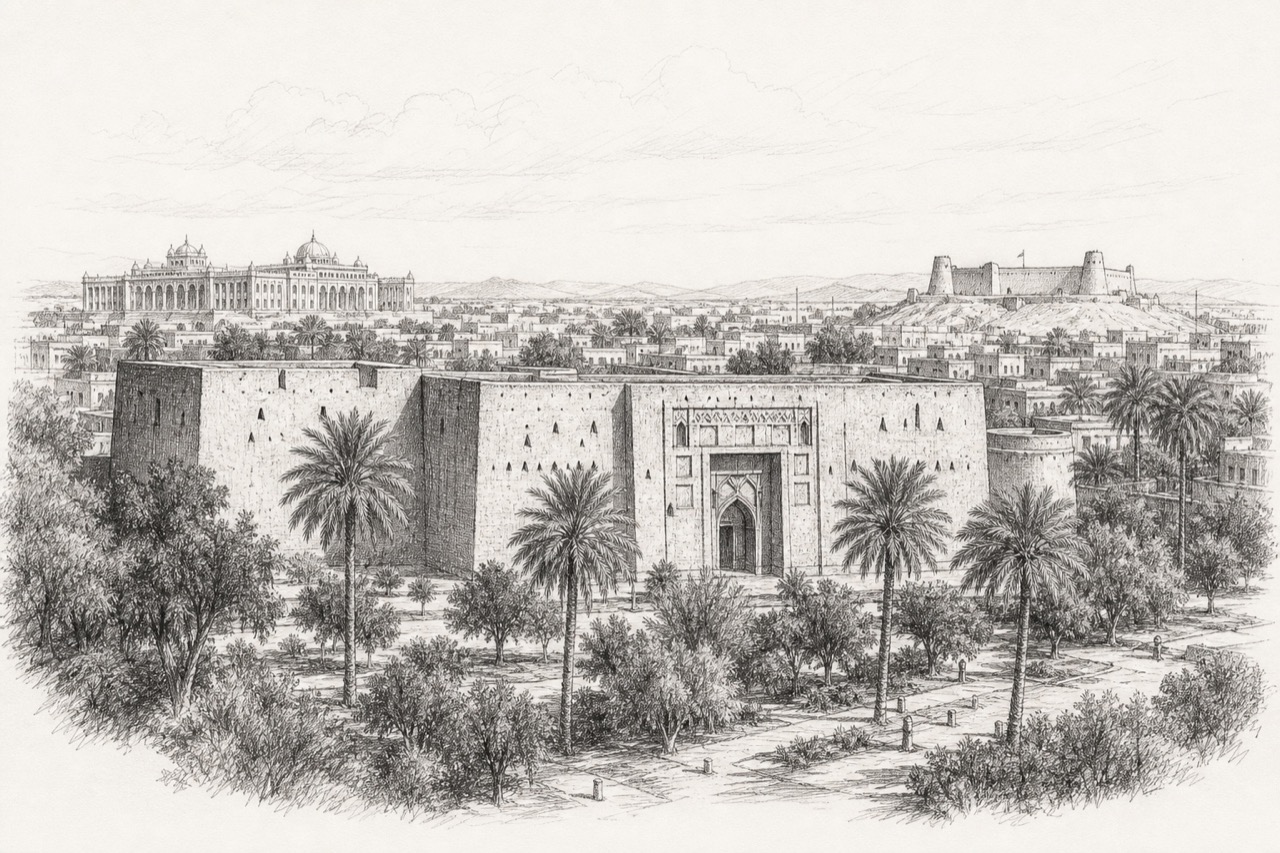 Hand-drawn pencil travel sketch for Riyadh, Saudi Arabia