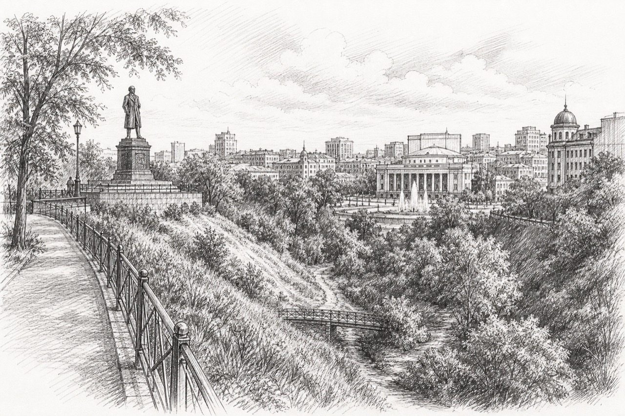 Hand-drawn pencil travel sketch for Rostov-on-Don, Russia