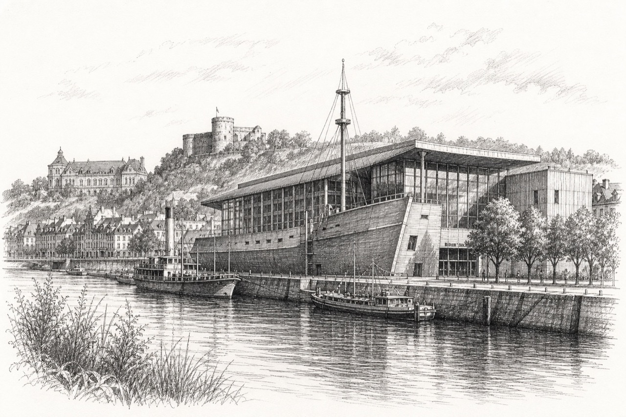 Hand-drawn pencil travel sketch for Rouen, France