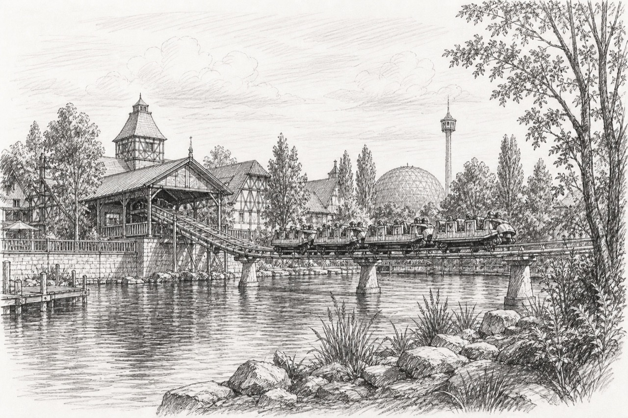 Hand-drawn pencil travel sketch for Rust, Germany