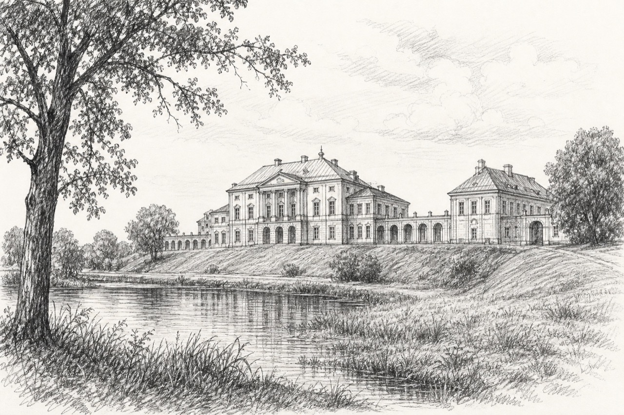 Hand-drawn pencil travel sketch for Ruzhany, Belarus