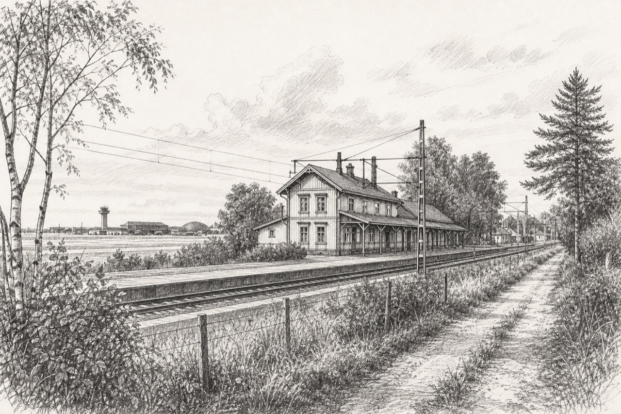 Hand-drawn pencil travel sketch for Rygge, Norway