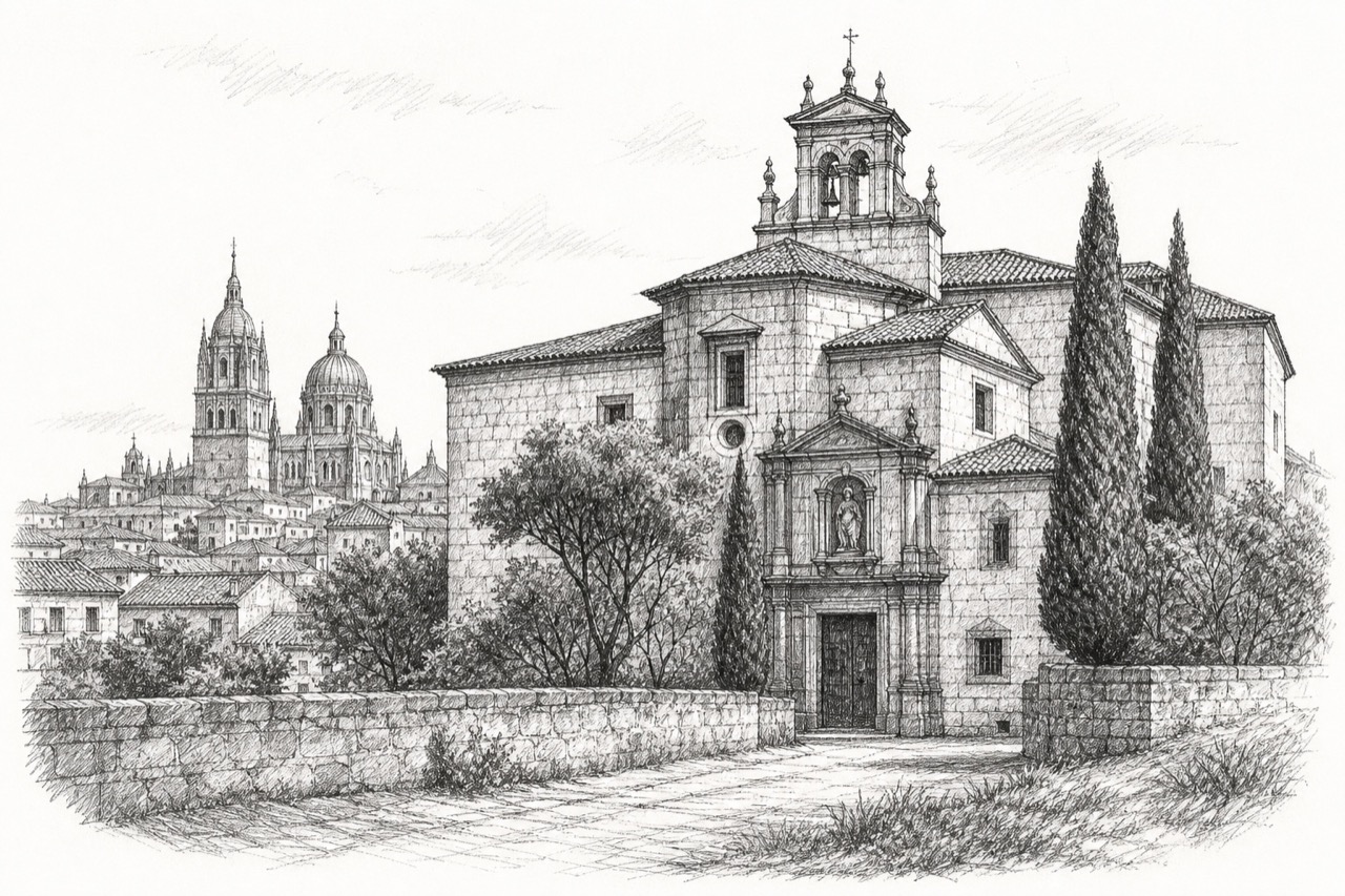 Hand-drawn pencil travel sketch for Salamanca, Spain