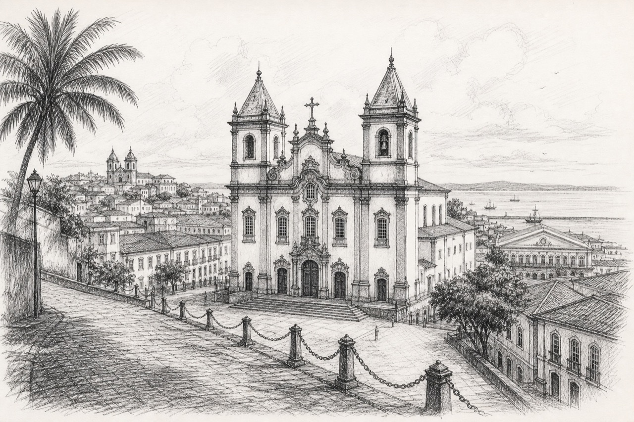 Hand-drawn pencil travel sketch for Salvador, Brazil