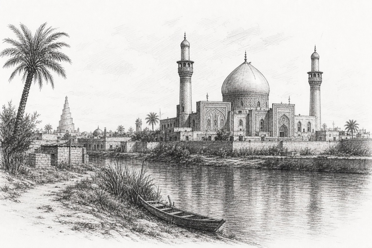 Hand-drawn pencil travel sketch for Samarra, Iraq