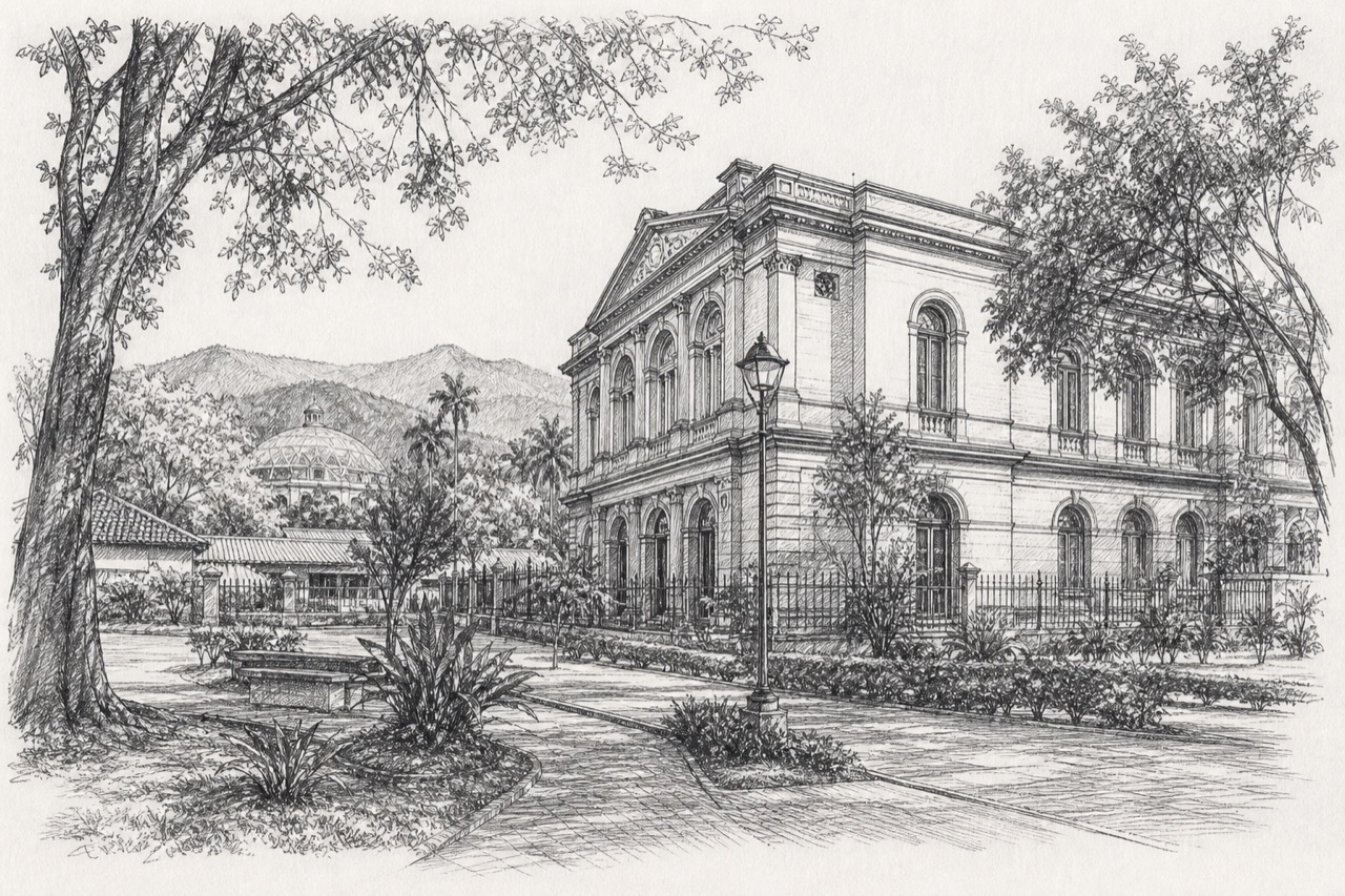 Hand-drawn pencil travel sketch for San José, Costa Rica