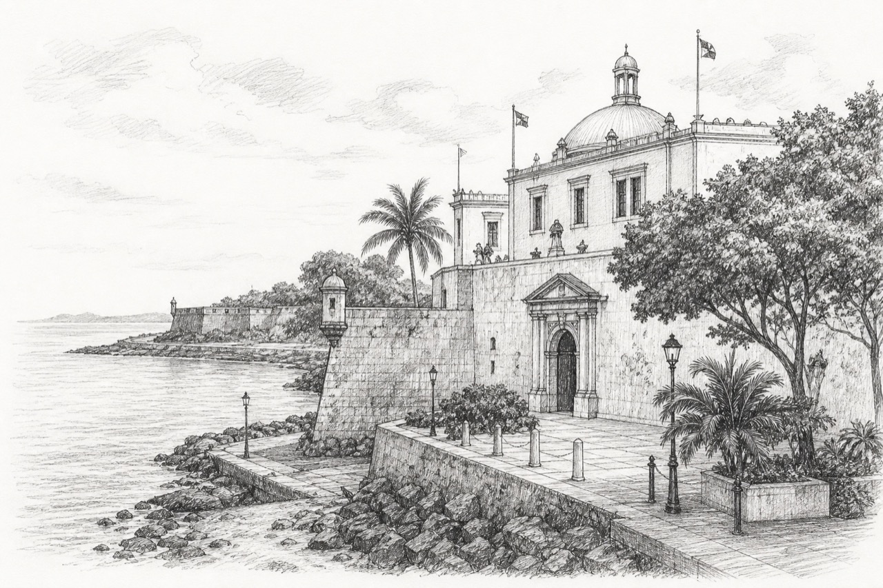 Hand-drawn pencil travel sketch for San Juan, United States