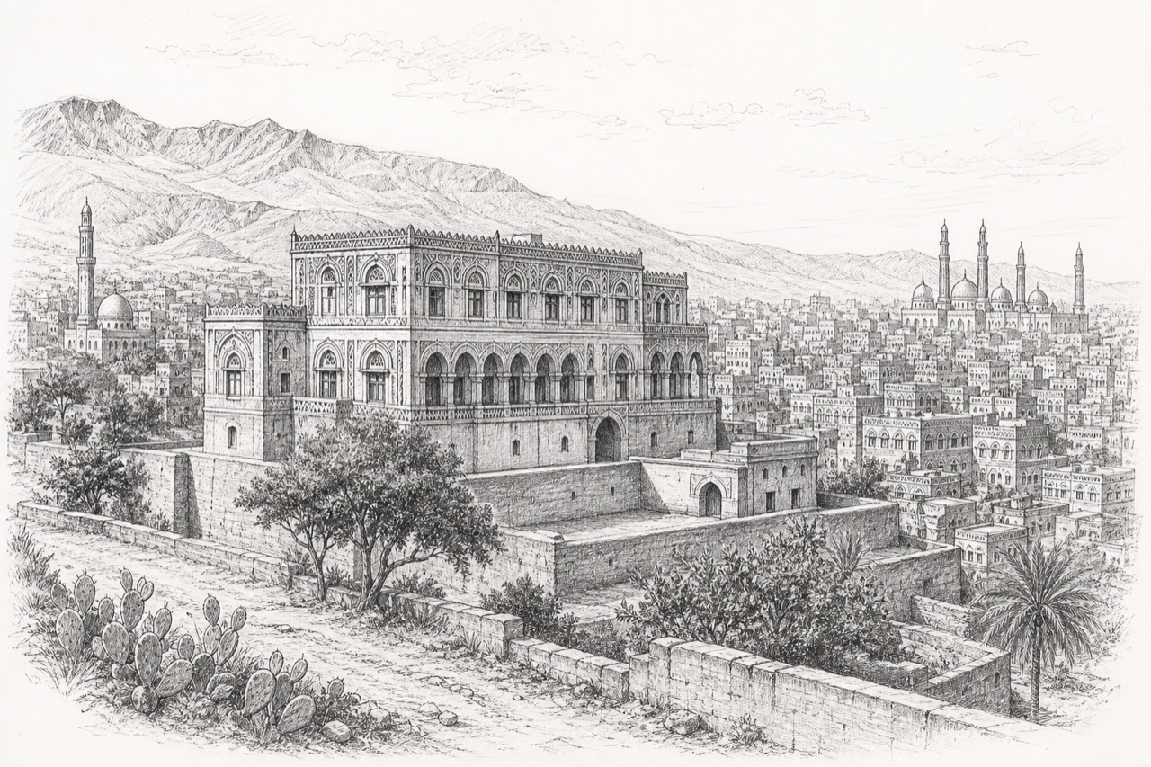 Hand-drawn pencil travel sketch for Sanaa, Yemen