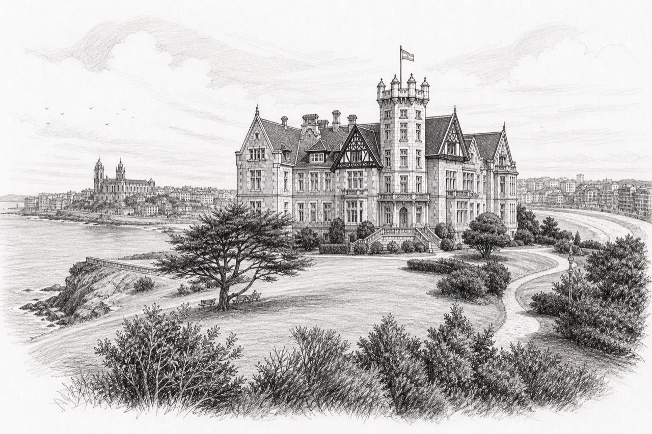 Hand-drawn pencil travel sketch for Santander, Spain