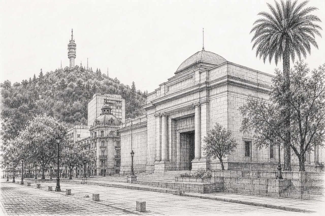 Hand-drawn pencil travel sketch for Santiago, Chile
