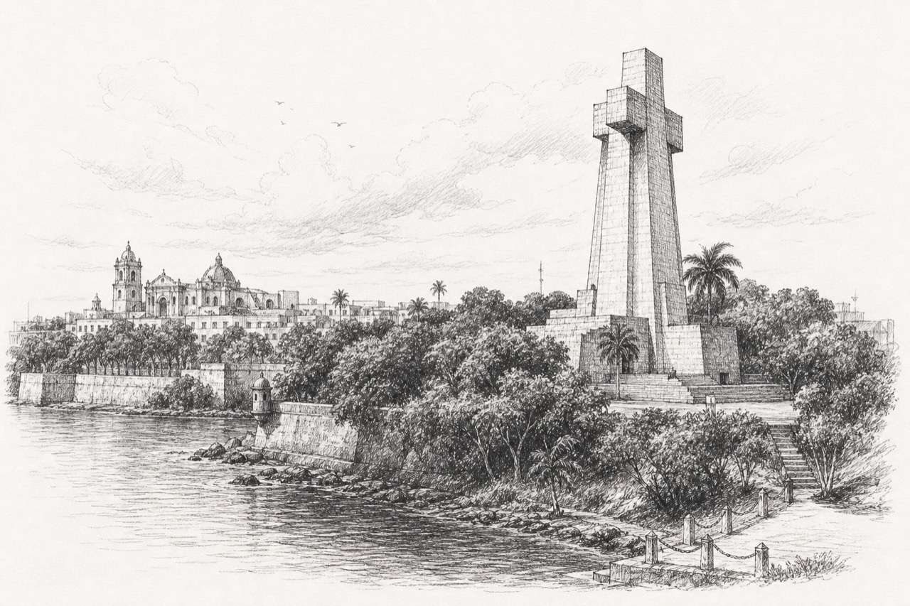 Hand-drawn pencil travel sketch for Santo Domingo, Dominican Republic