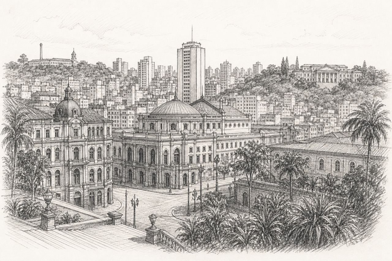 Hand-drawn pencil travel sketch for São Paulo, Brazil