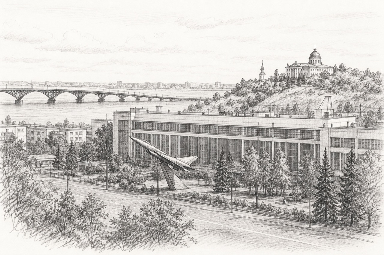 Hand-drawn pencil travel sketch for Saratov, Russia
