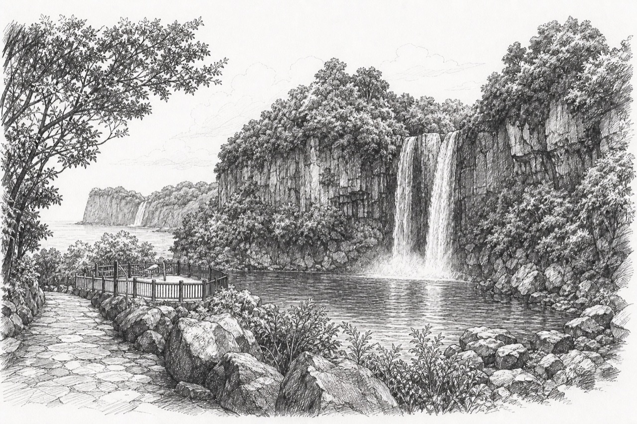Hand-drawn pencil travel sketch for Seogwi-dong, South Korea