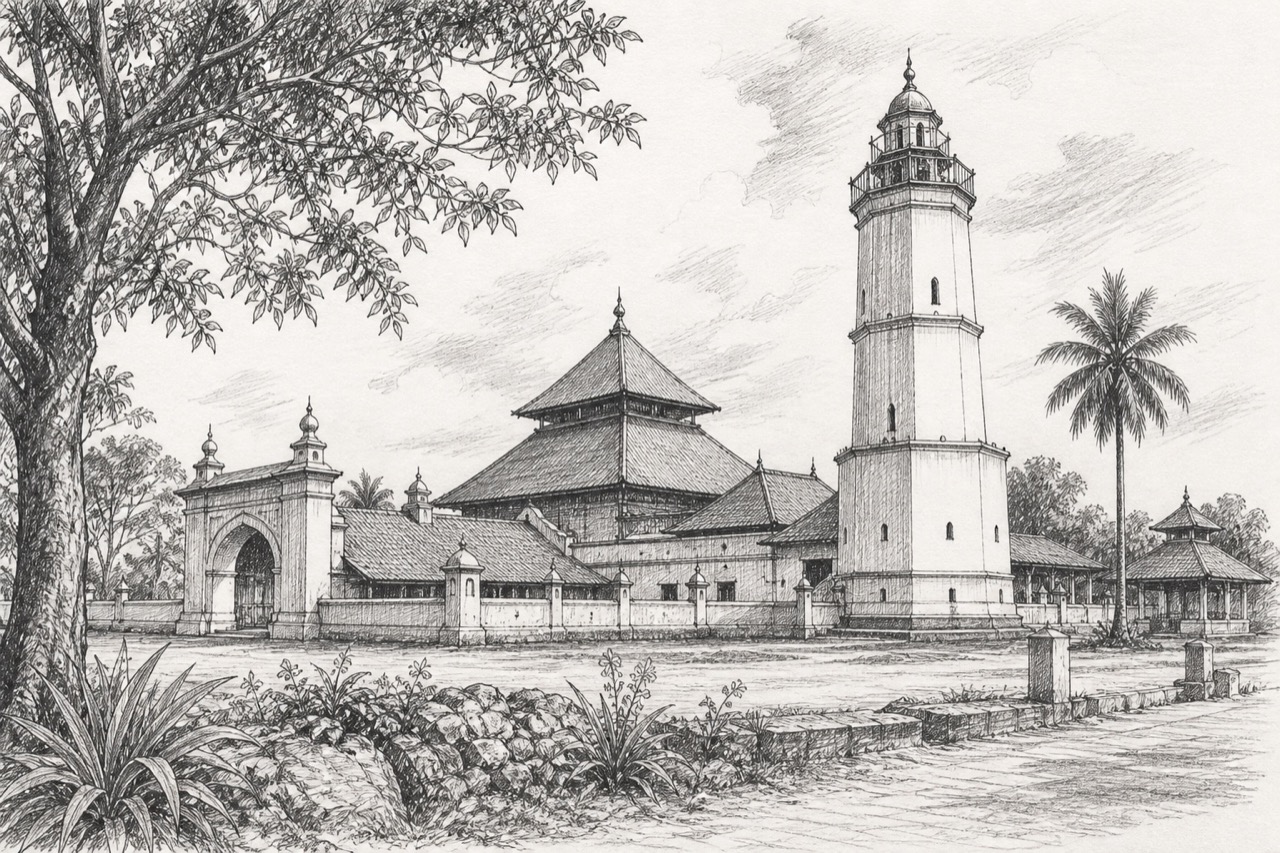 Hand-drawn pencil travel sketch for Serang, Indonesia