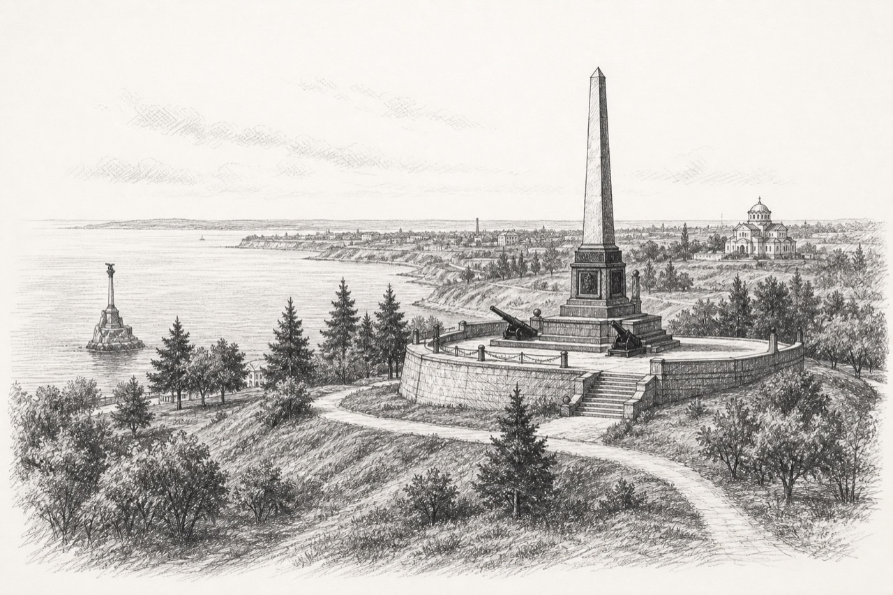 Hand-drawn pencil travel sketch for Sevastopol, Ukraine