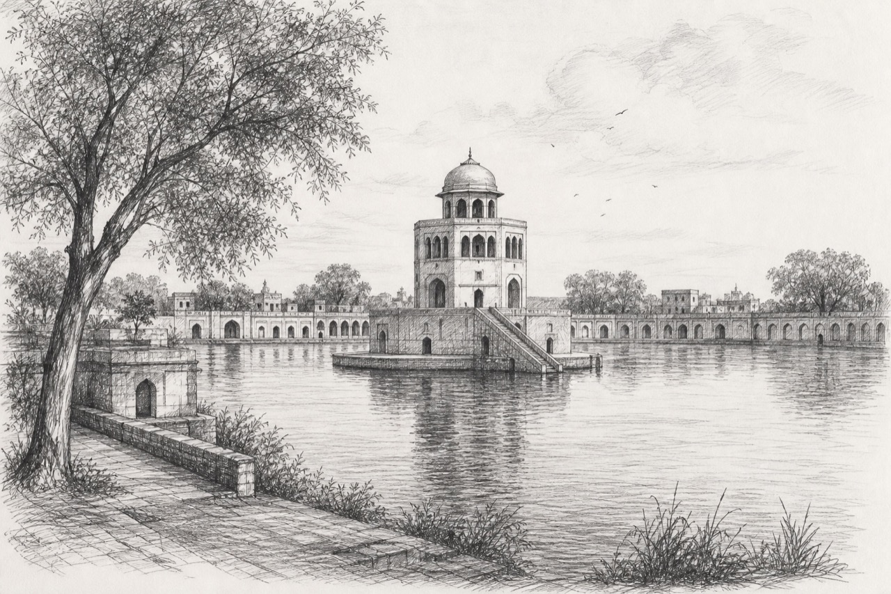Hand-drawn pencil travel sketch for Sheikhupura, Pakistan