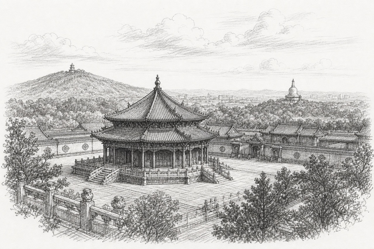 Hand-drawn pencil travel sketch for Shenyang, People's Republic of China