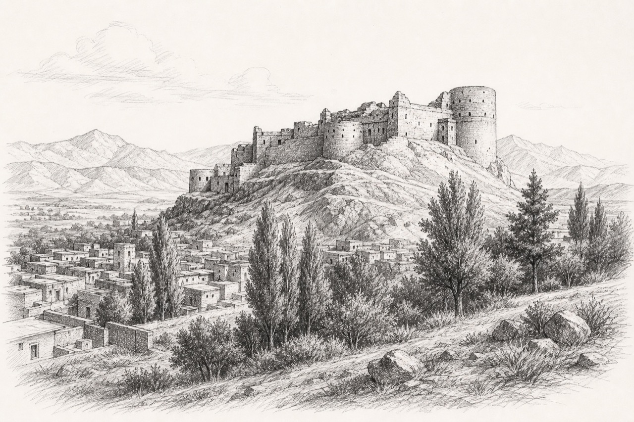 Hand-drawn pencil travel sketch for Sib, Iran