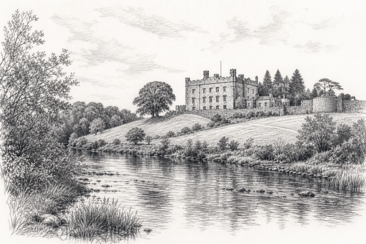 Hand-drawn pencil travel sketch for Slane, Ireland