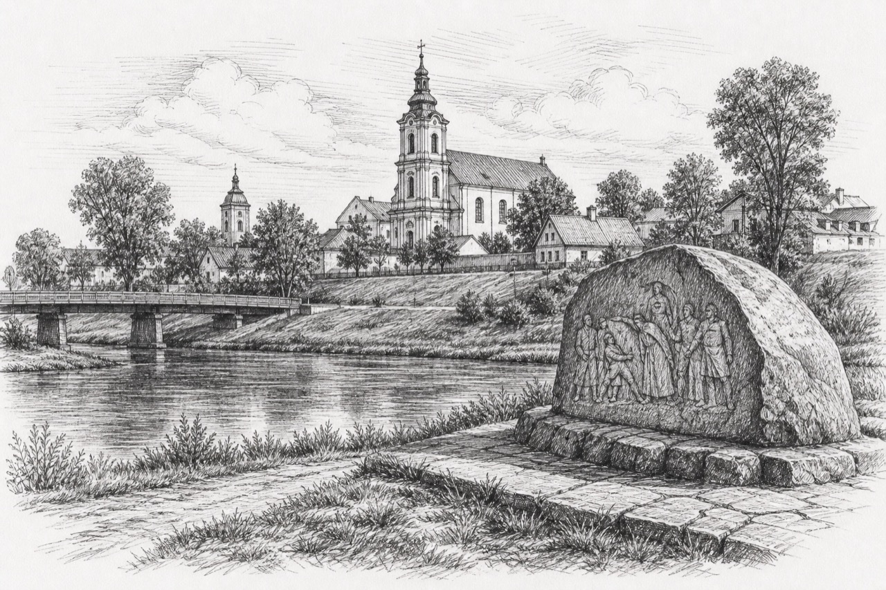 Hand-drawn pencil travel sketch for Slutsk, Belarus