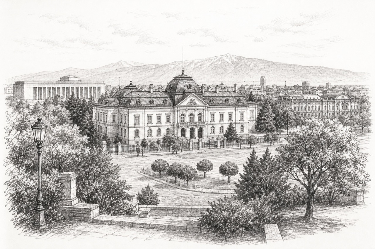 Hand-drawn pencil travel sketch for Sofia, Bulgaria