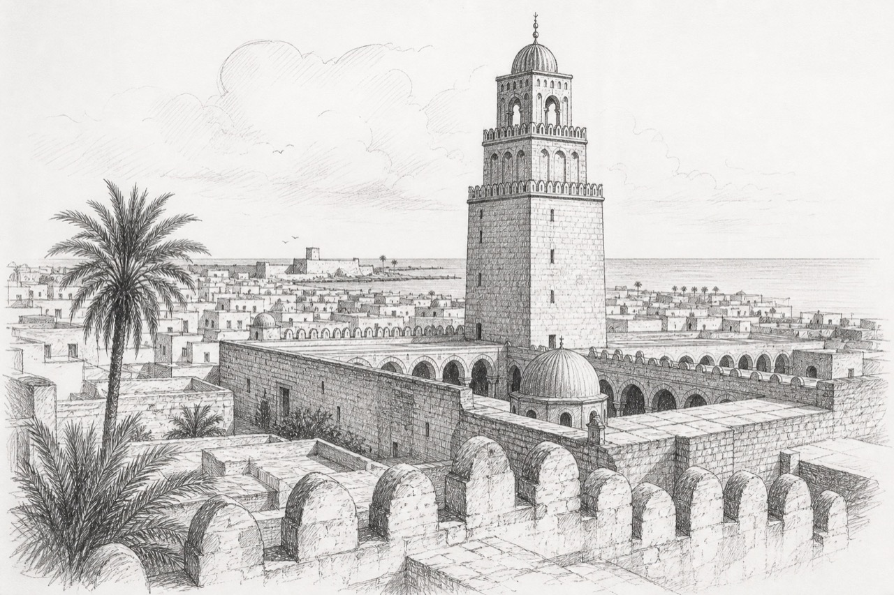 Hand-drawn pencil travel sketch for Sousse, Tunisia