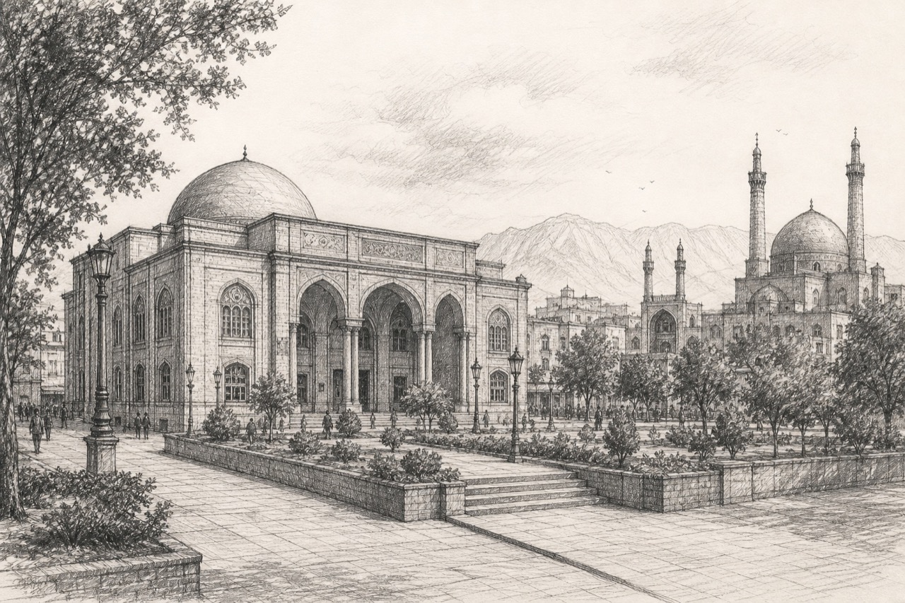 Hand-drawn pencil travel sketch for Tabriz, Iran