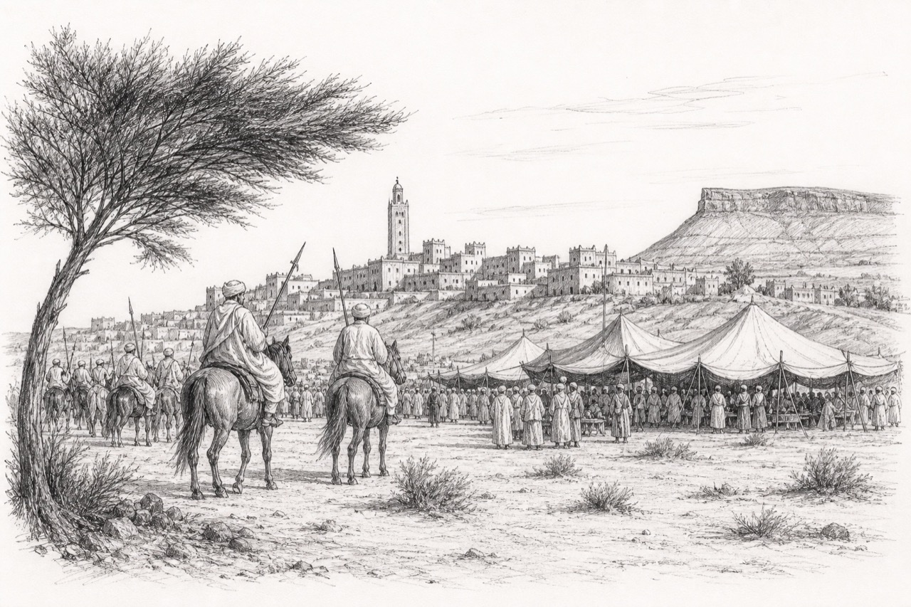 Hand-drawn pencil travel sketch for Tan-Tan, Morocco