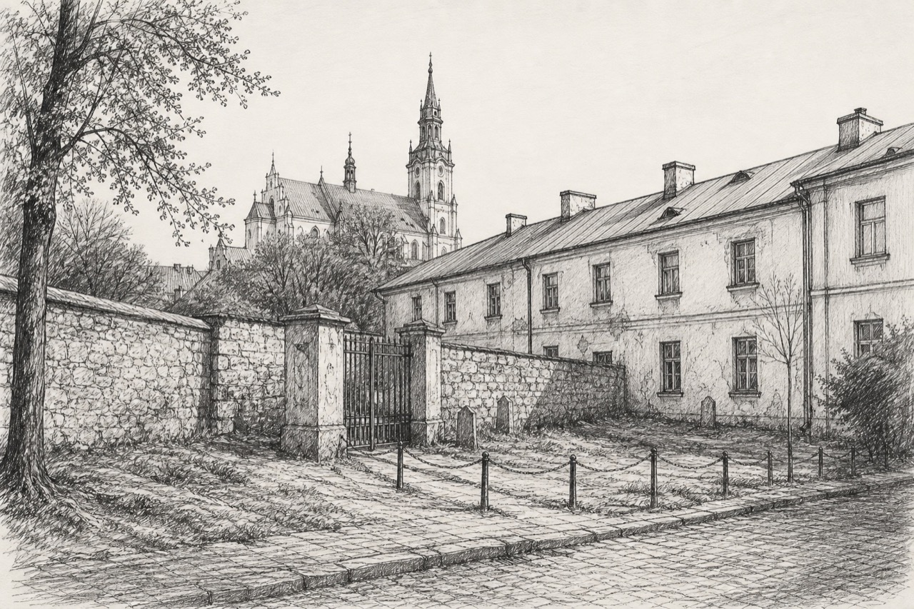 Hand-drawn pencil travel sketch for Tarnów, Poland