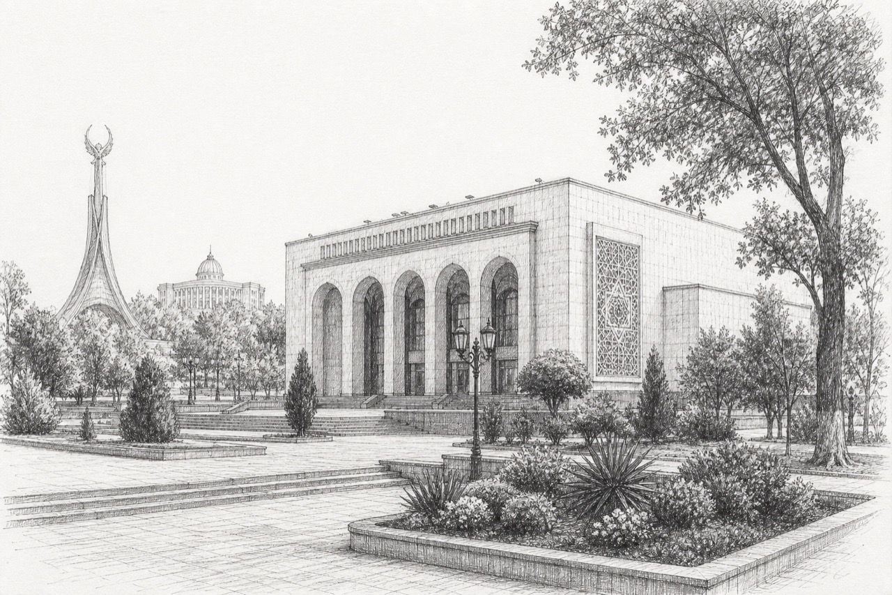 Hand-drawn pencil travel sketch for Tashkent, Uzbekistan