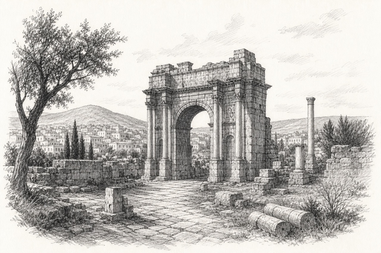 Hand-drawn pencil travel sketch for Tébessa, Algeria