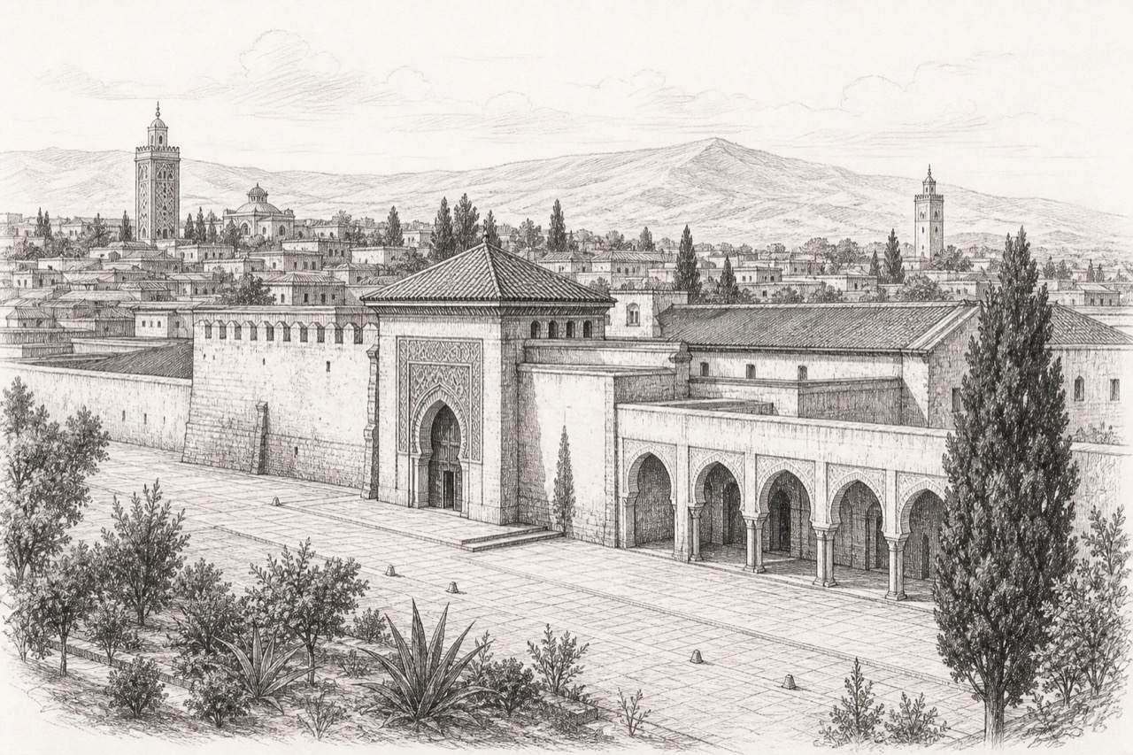 Hand-drawn pencil travel sketch for Tlemcen, Algeria