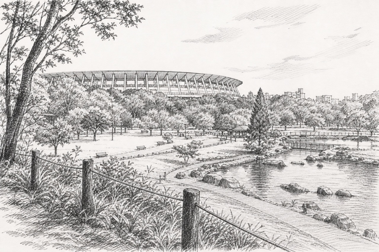 Hand-drawn pencil travel sketch for Tokyo, Japan