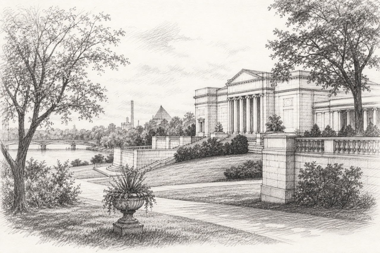 Hand-drawn pencil travel sketch for Toledo, United States